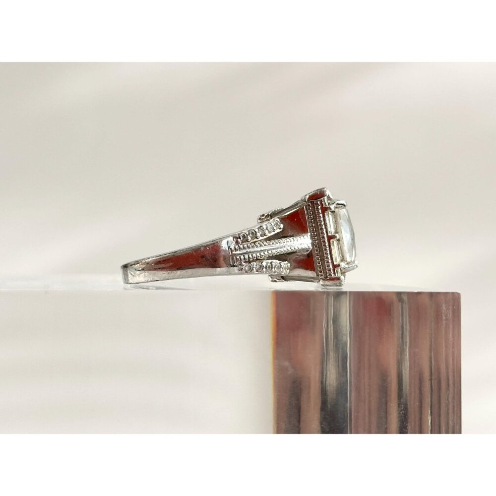 SOLD - Princess Cut Sterling Silver Gemstone Split Shank CZ Vintage Ring - 7.25 - Picture 4 of 10
